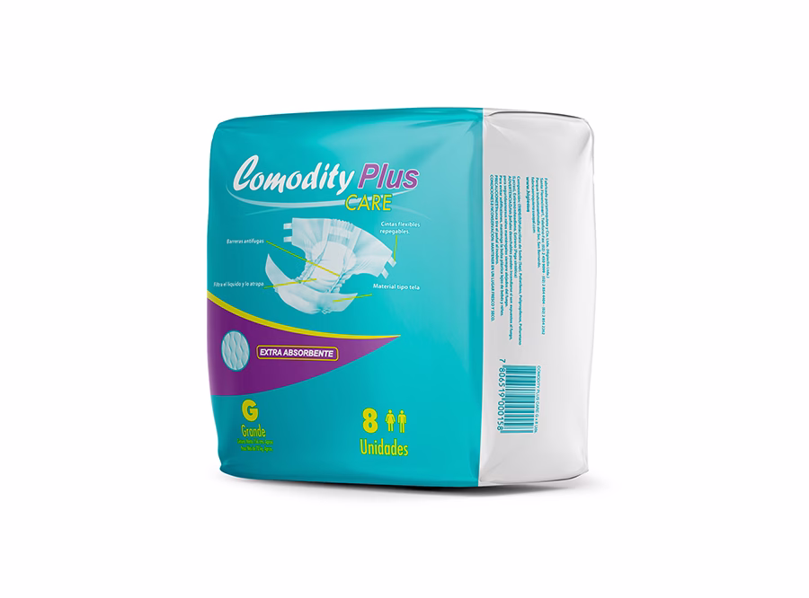 HIIU0007 Pañal adulto Comodity Plus – G cintura hasta 156 cm – 1 paquete ( 8 unid ) - Paquete – Comodity Plus - Imagen 1