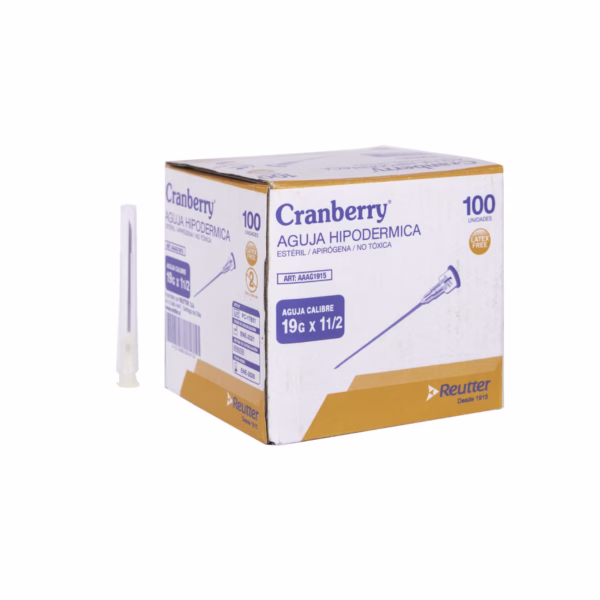 Aguja hipodérmica 19 G – 1 caja ( 100 unid ) - Caja – Cranberry - Imagen 1