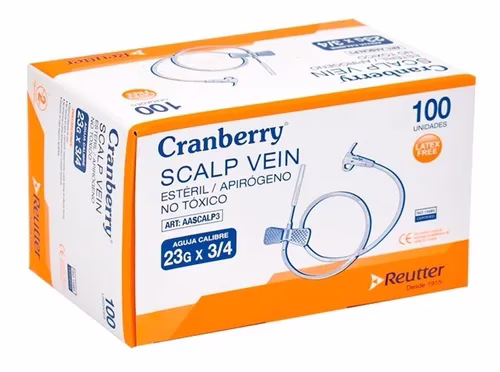 REAG0003 Aguja mariposa 23 G celeste – 1 caja ( 100 unid ) - Caja – Cranberry - Imagen 1