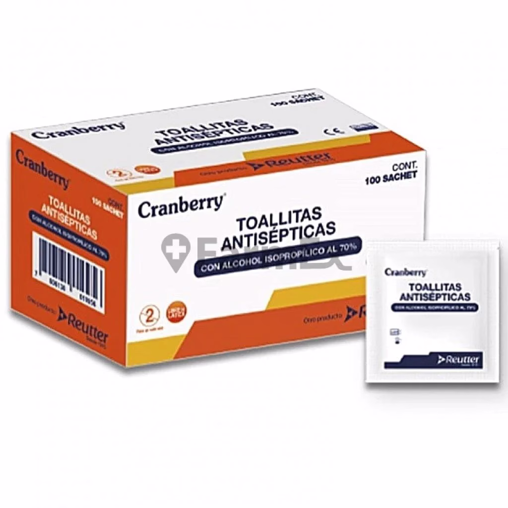 REAN0001 Toallitas antisépticas con alcohol al 70% – 1 caja ( 100 sachet ) - Caja – Cranberry - Imagen 1