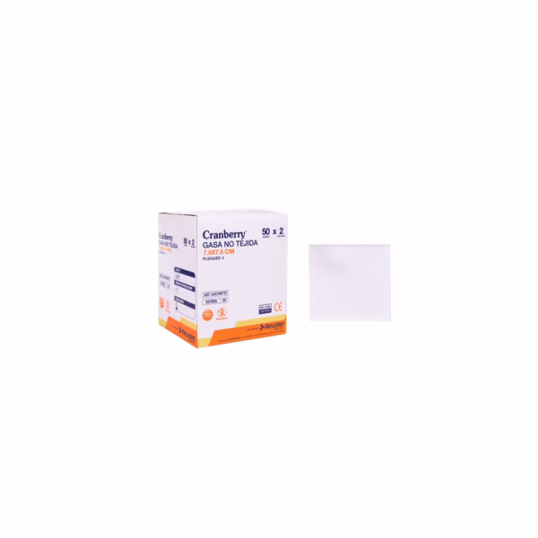 Gasa no tejida estéril 7,5 x 7,5 cm – 1 caja ( 50 sobres x 2 ) - Caja – Cranberry - Imagen 1