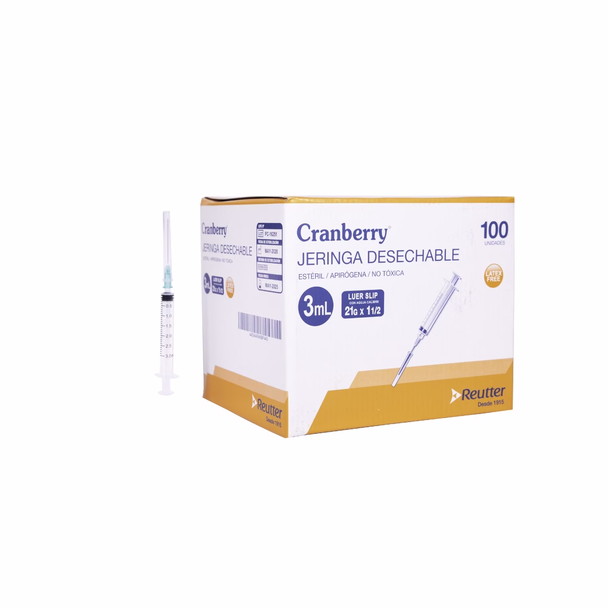 REIN0005 Jeringa desechable 3 cc con punta rosca aguja 21x1 – 1 caja ( 100 unid ) - Caja – Cranberry - Imagen 1