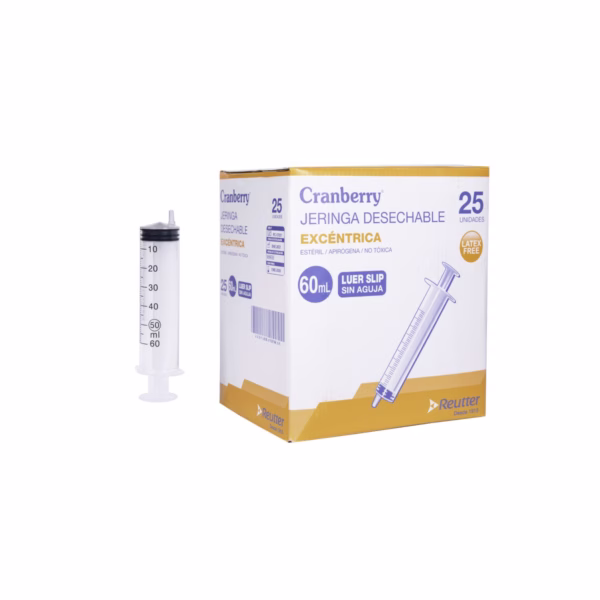 Jeringa 60 cc punta excentrica – 1 caja ( 25 unid ) - Caja – Cranberry - Imagen 1