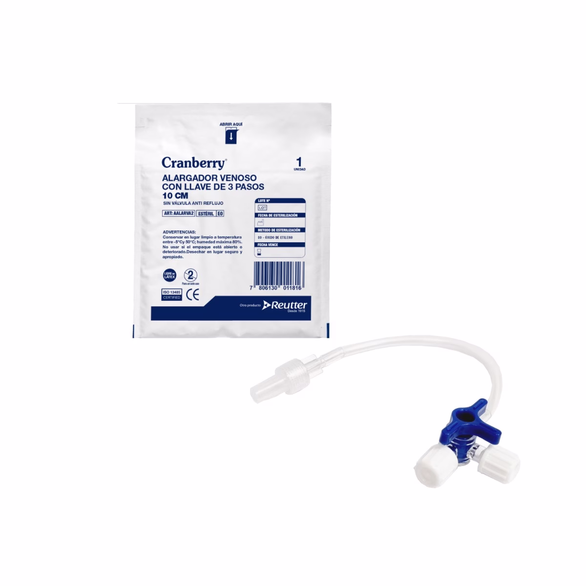 REIN0013 Llave 3 pasos con alargador 10 cm – 1 caja ( 50 unid ) - Caja – Cranberry - Imagen 1