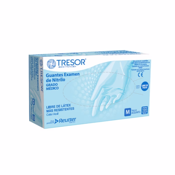 Guante Nitrilo libre de polvo color azul L – 1 caja (100 unid ) 50 pares - Caja – Tresor - Imagen 1