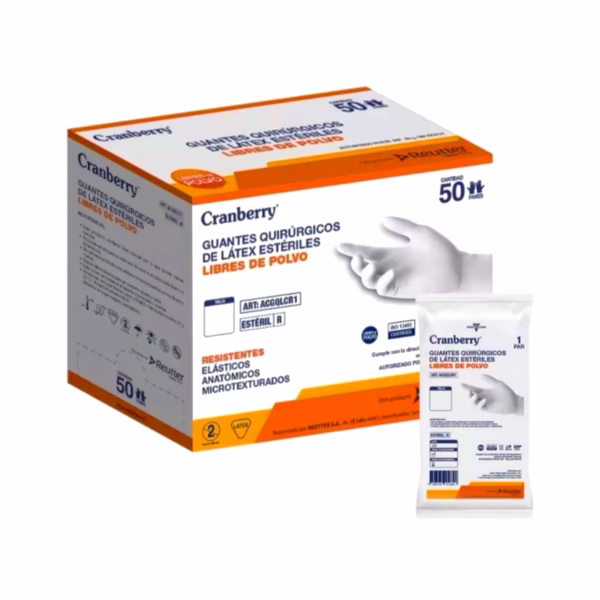 Guante quirúrjico de latex estéril libre de polvo 7,5 – 1 Caja ( 50 pares ) - caja – Cranberry - Imagen 1